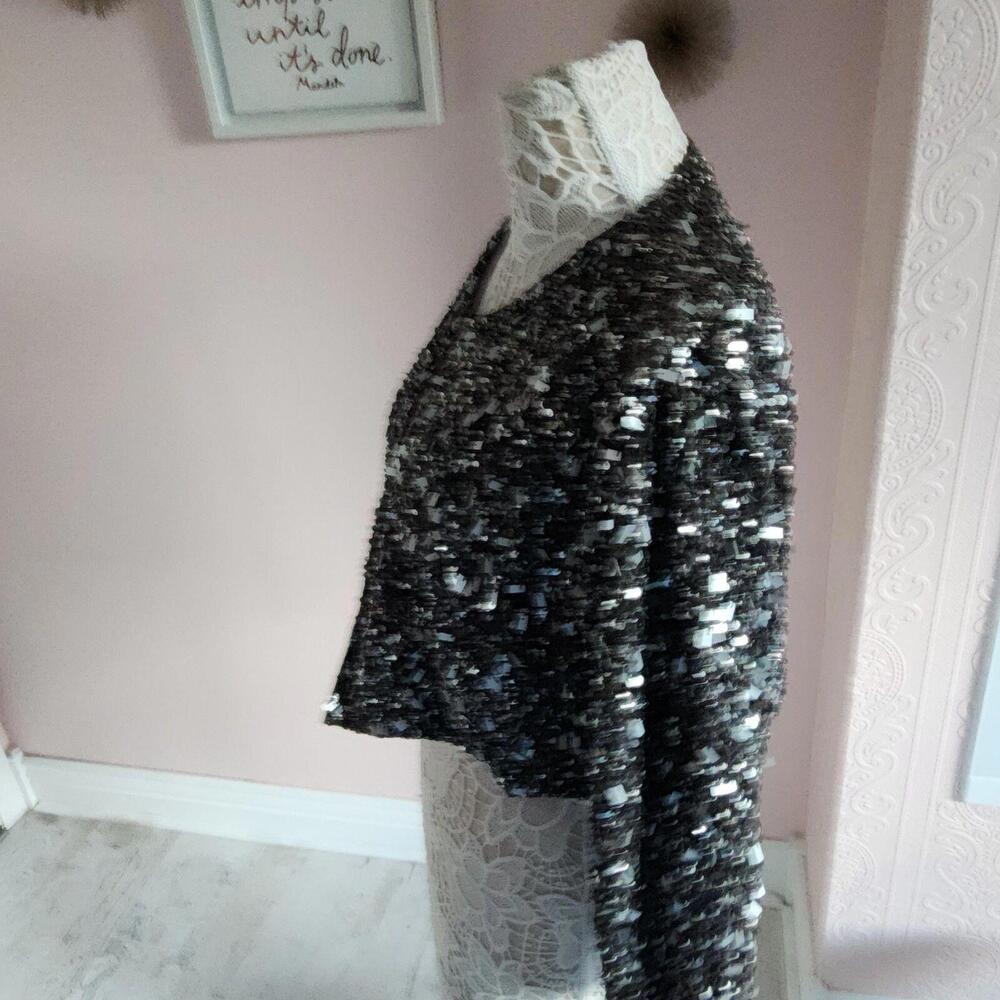 LKNW sequin Lafayette 148 jacket short eyelet closure unique taupe gray 16 JJ10 - Picture 4 of 9